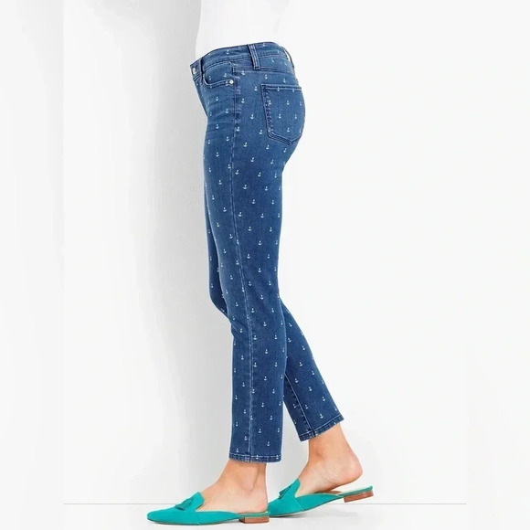 TALBOTS | Blue Denim Flawless Slim Ankle Anchor Print Mid-rise Jeans Size 6 - Picture 2 of 9
